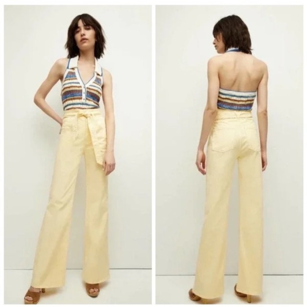 NWT Veronica Beard Jeans Rosanna Corset Wide Leg in Pale Yellow